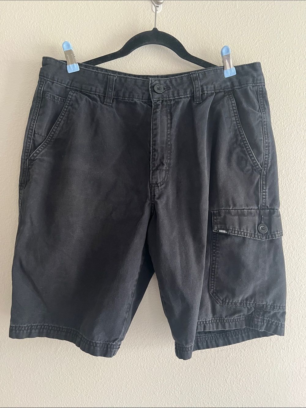 Vans Cargo Shorts Men’s 34 Black Washed Canvas Baggy Skate Y2K Workwear